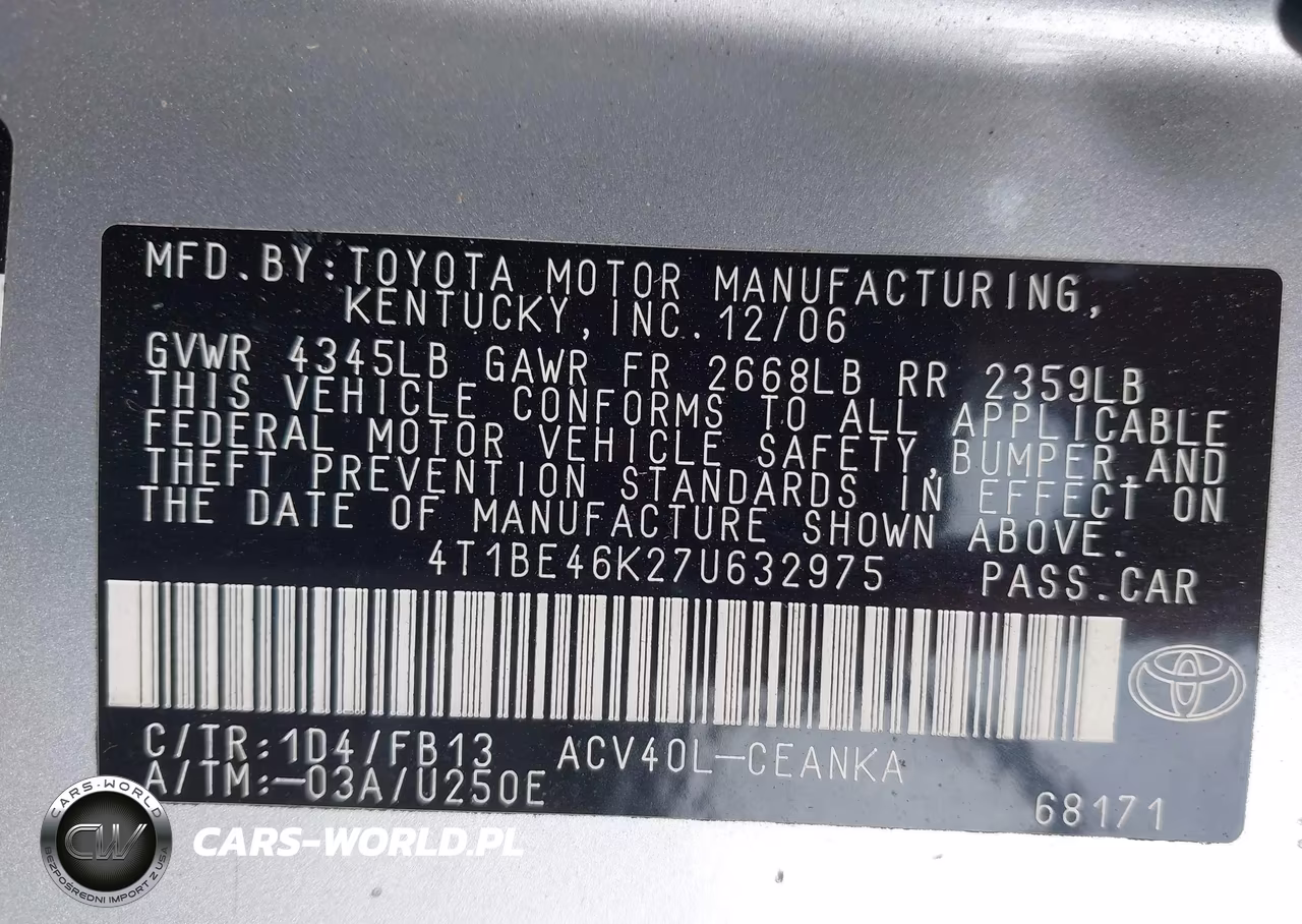 2007 Toyota Camry Le VIN:4T1BE46K27U632975 - 9
