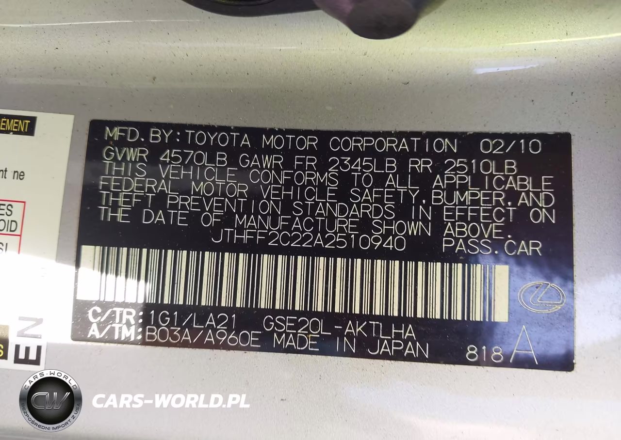 2010 Lexus Is 250C VIN:JTHFF2C22A2510940 - 9