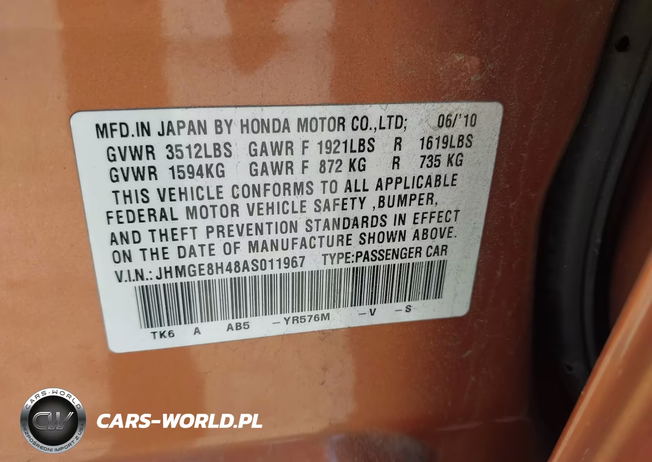 2010 Honda Fit Sport VIN:JHMGE8H48AS011967 - 9
