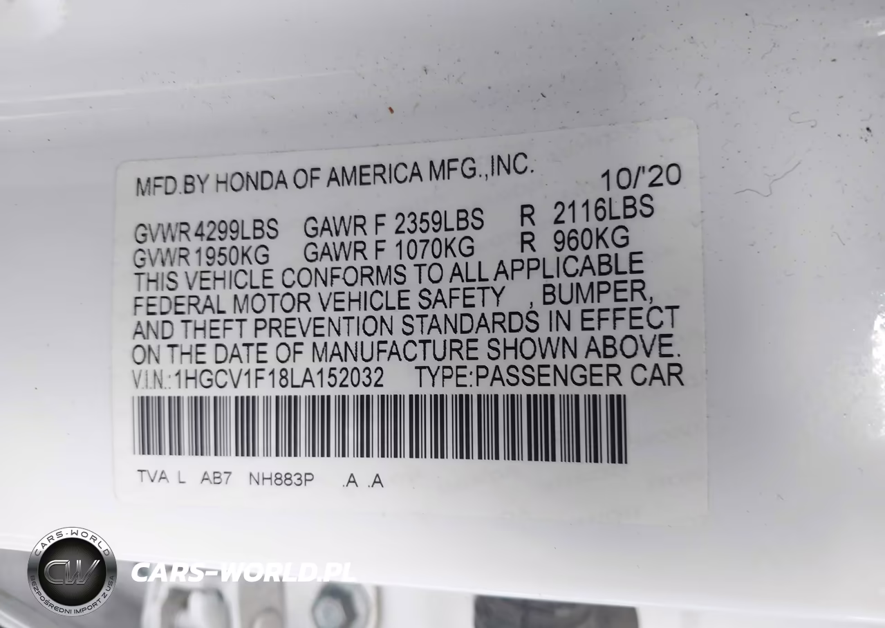 2020 Honda Accord Lx VIN:1HGCV1F18LA152032 - 9