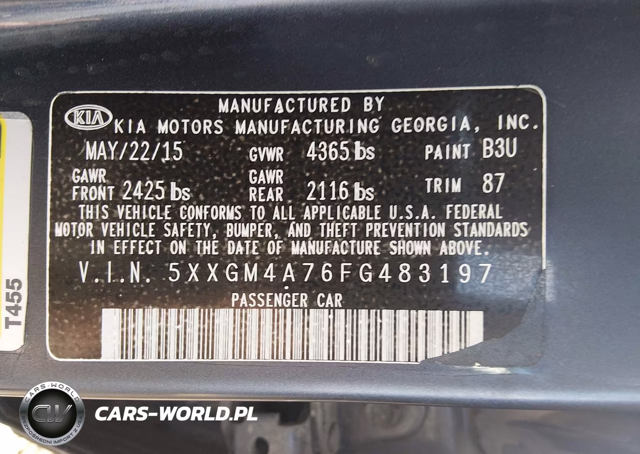 2015 Kia Optima Lx VIN:5XXGM4A76FG483197 - 9