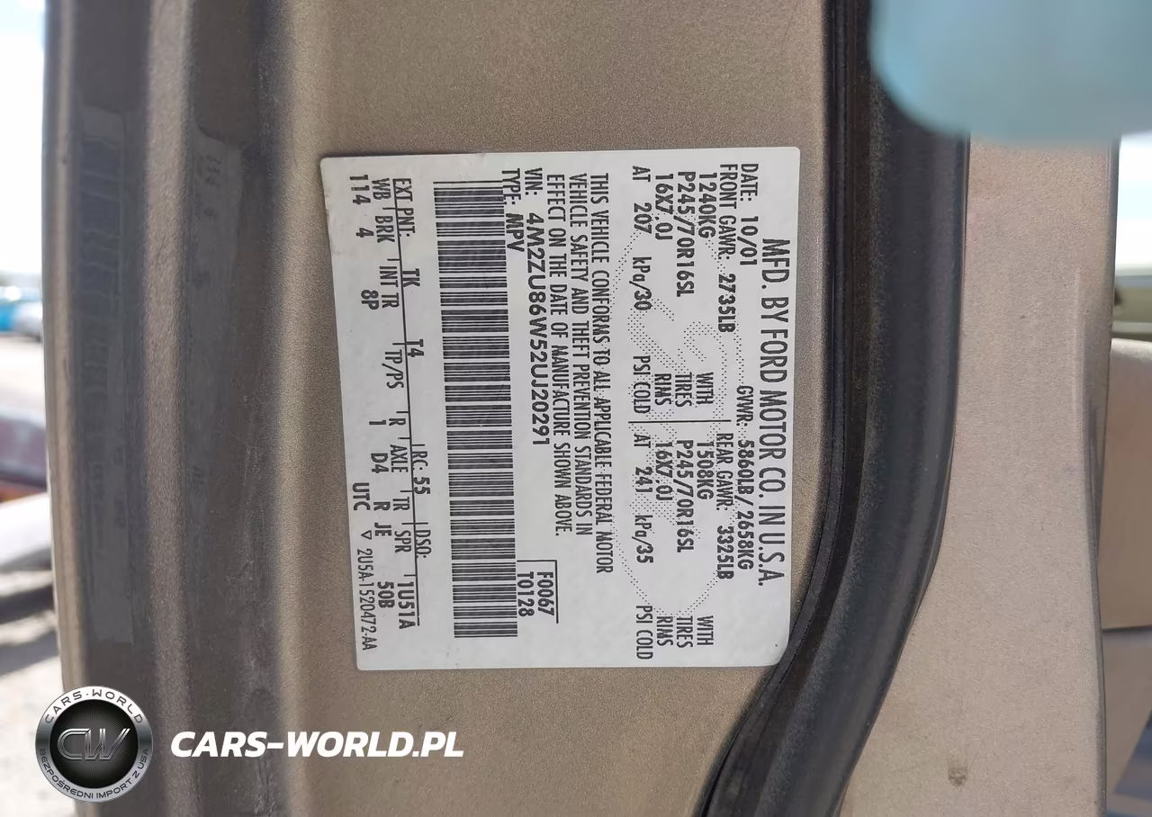 2002 Mercury Mountaineer VIN:4M2ZU86W52UJ20291 - 9