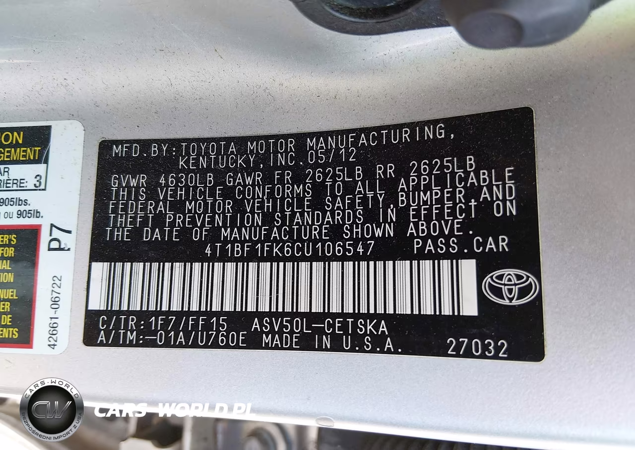 2012 Toyota Camry Se VIN:4T1BF1FK6CU106547 - 9