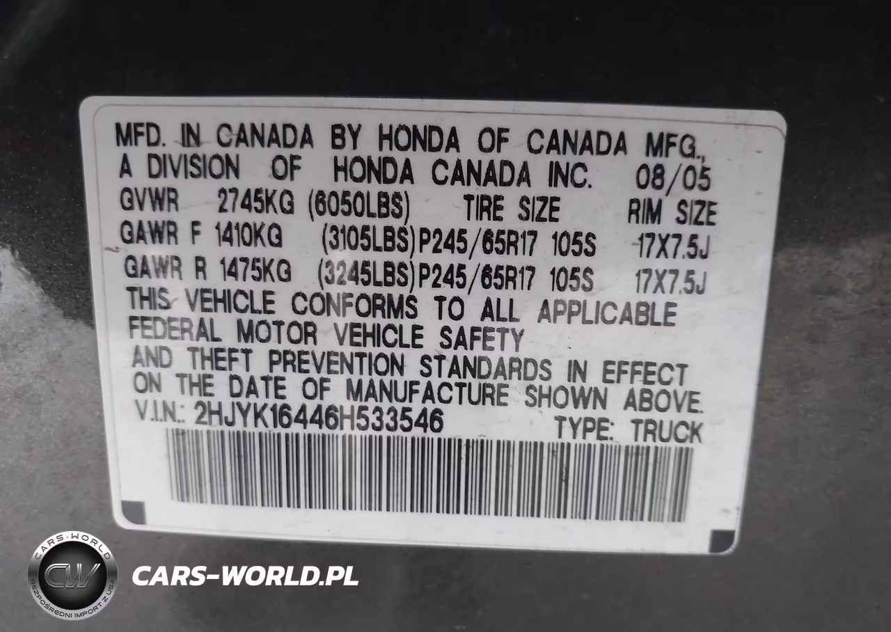 2006 Honda Ridgeline Rts VIN:2HJYK16446H533546 - 9