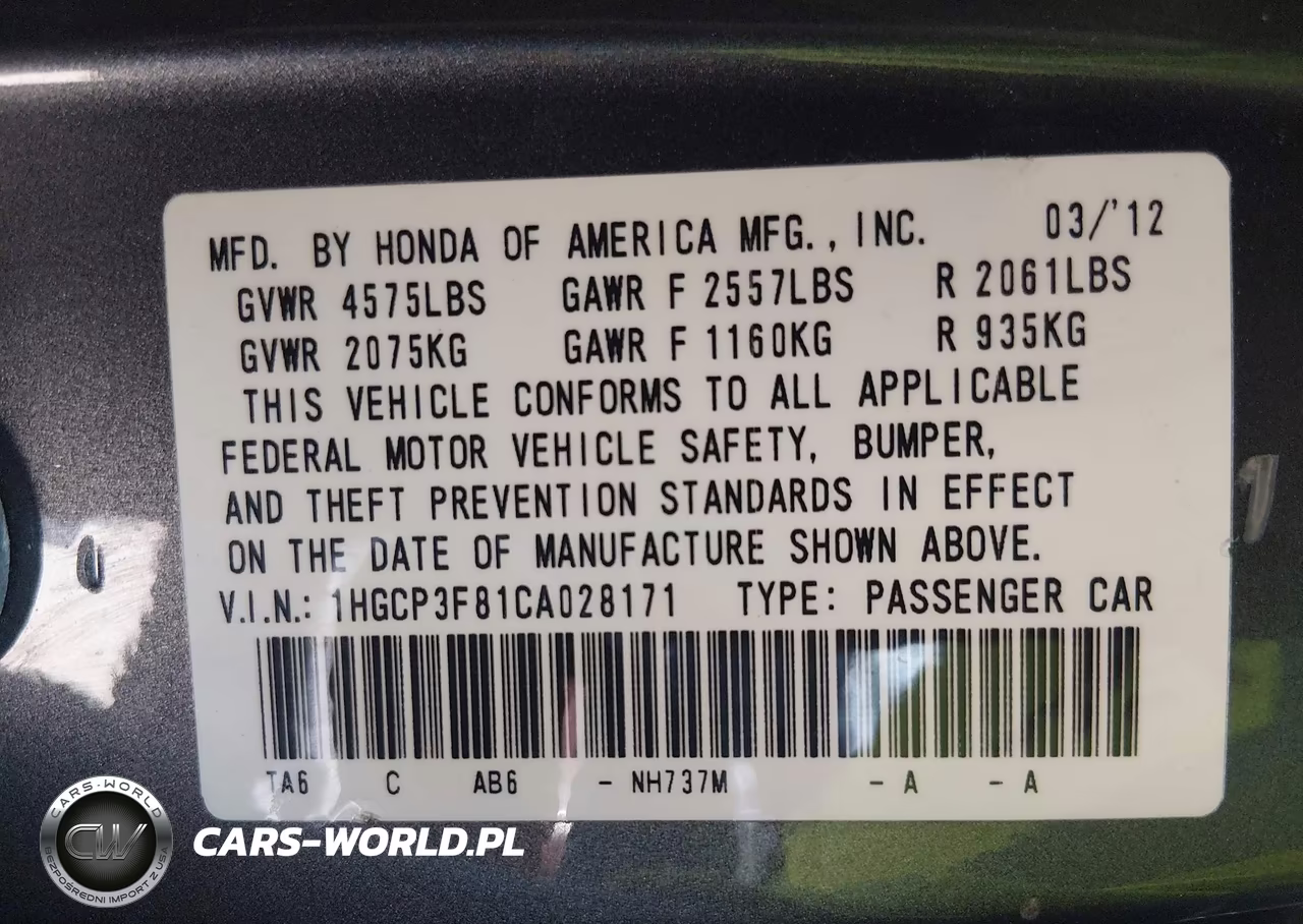 2012 Honda Accord 3.5 Ex-L VIN:1HGCP3F81CA028171 - 9