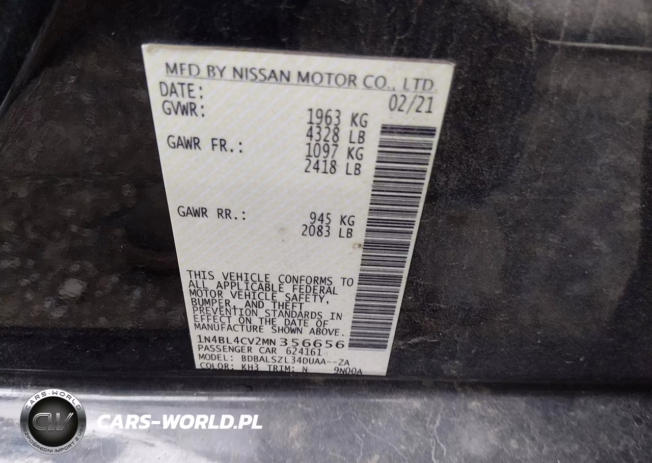 2021 Nissan Altima Sr Fwd VIN:1N4BL4CV2MN356656 - 9