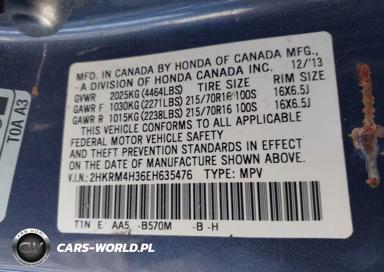 2014 Honda Cr-V Lx VIN:2HKRM4H36EH635476 - 9