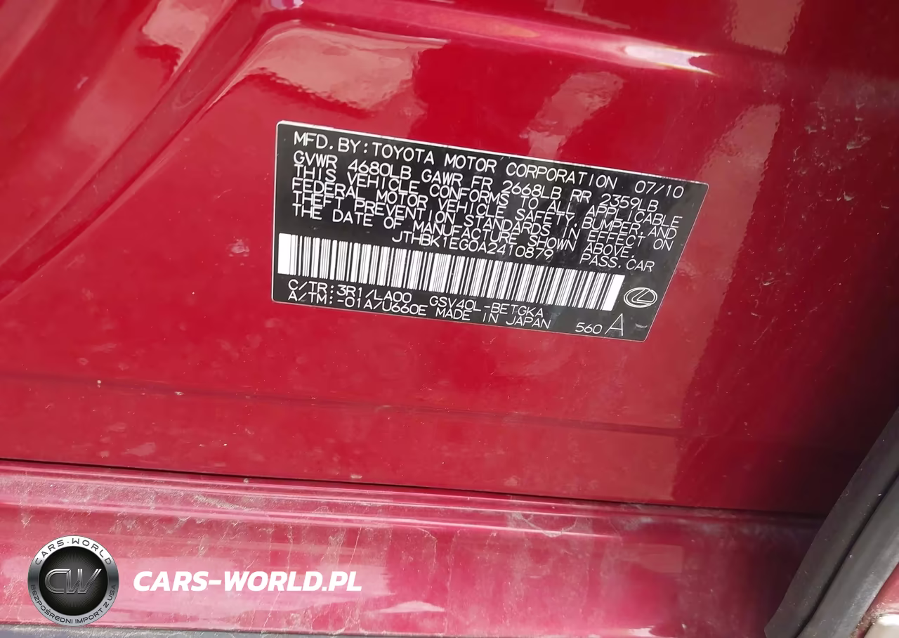 2010 Lexus Es 350 VIN:JTHBK1EG0A2410879 - 9