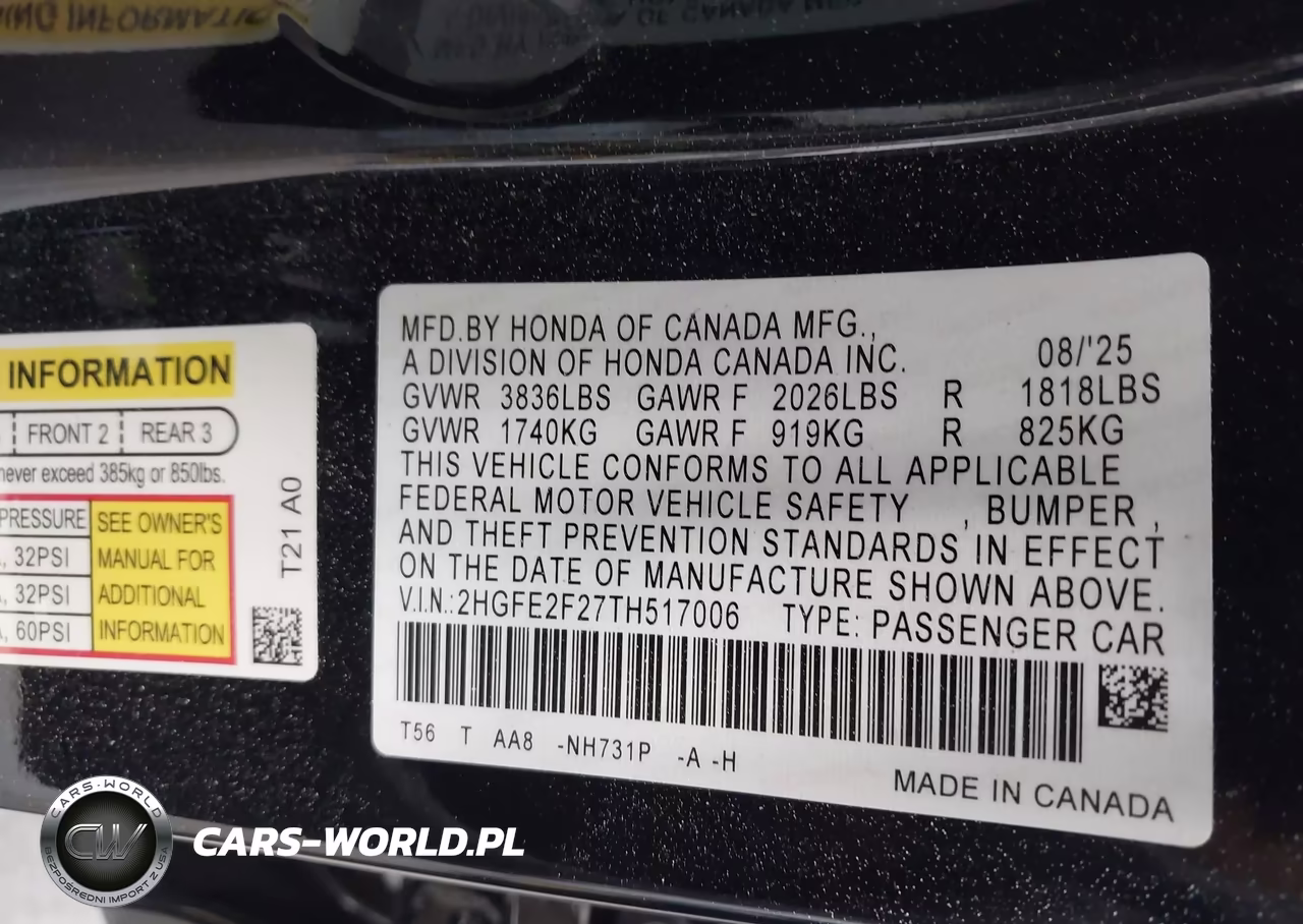 2026 Honda Civic Lx VIN:2HGFE2F27TH517006 - 9