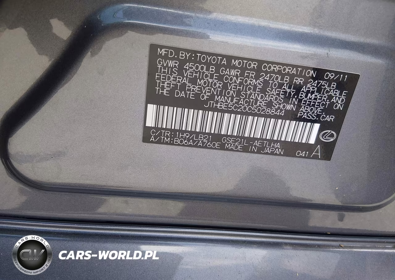 2012 Lexus Is 350 VIN:JTHBE5C20C5028844 - 9