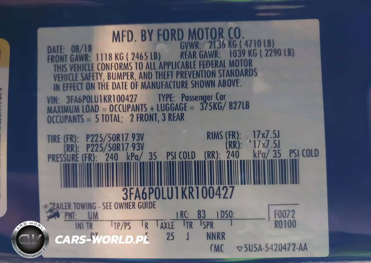2019 Ford Fusion Hybrid Se VIN:3FA6P0LU1KR100427 - 9