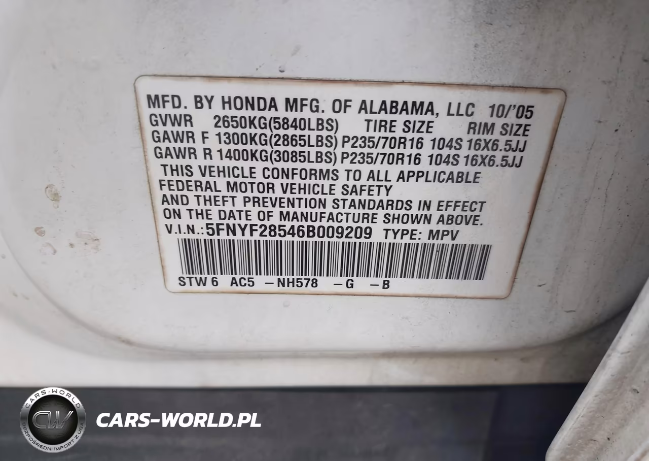 2006 Honda Pilot Ex-L VIN:5FNYF28546B009209 - 9