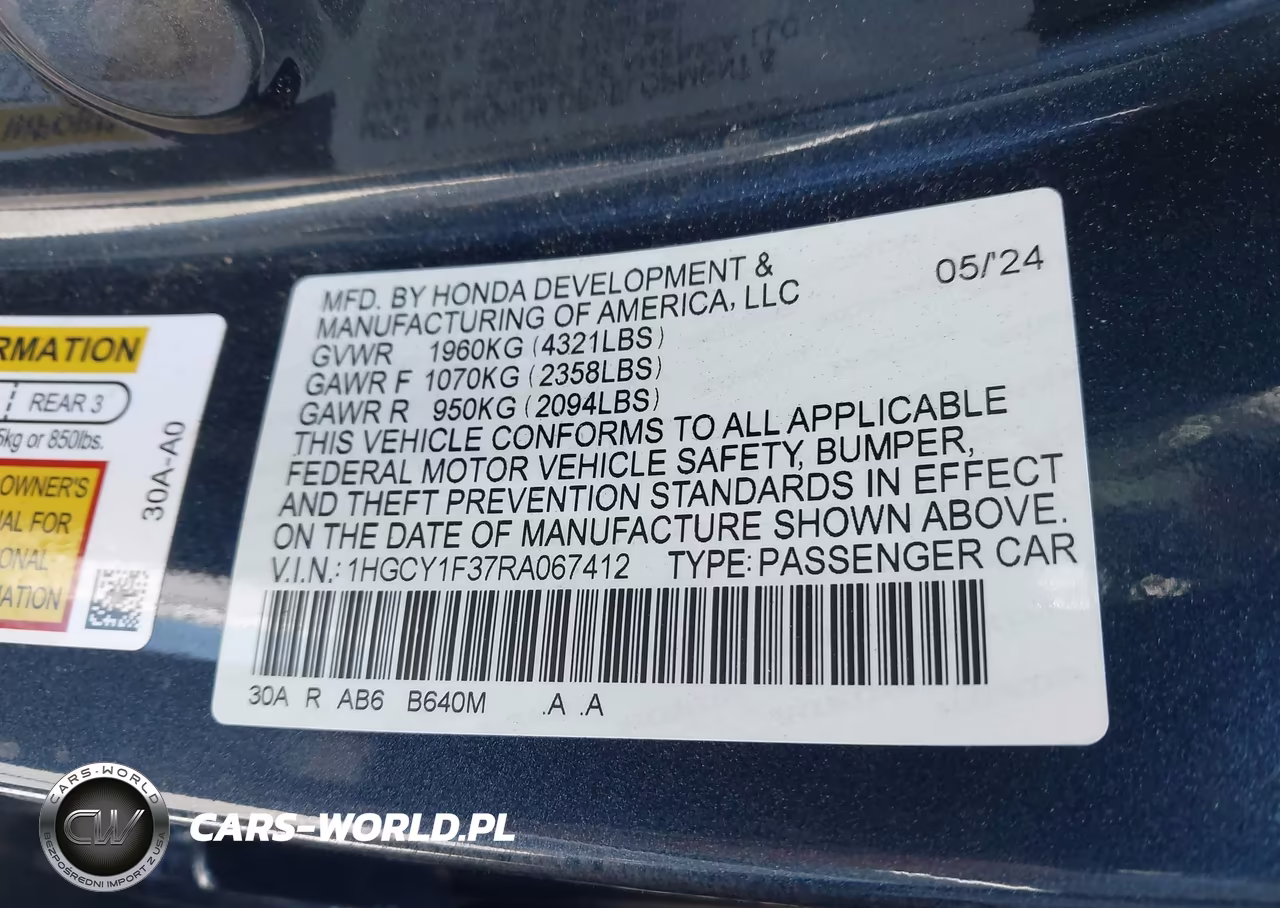 2024 Honda Accord Ex VIN:1HGCY1F37RA067412 - 9