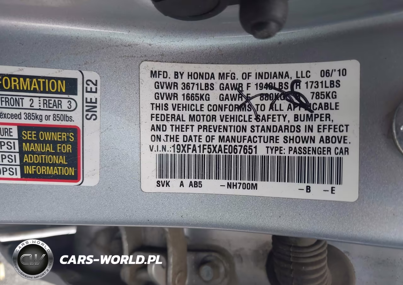 2010 Honda Civic Lx VIN:19XFA1F5XAE067651 - 9
