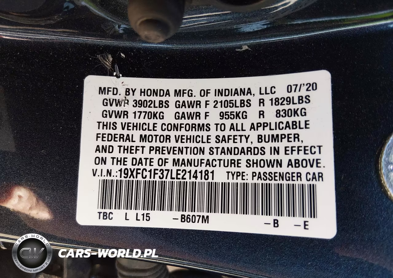 2020 Honda Civic Ex VIN:19XFC1F37LE214181 - 9