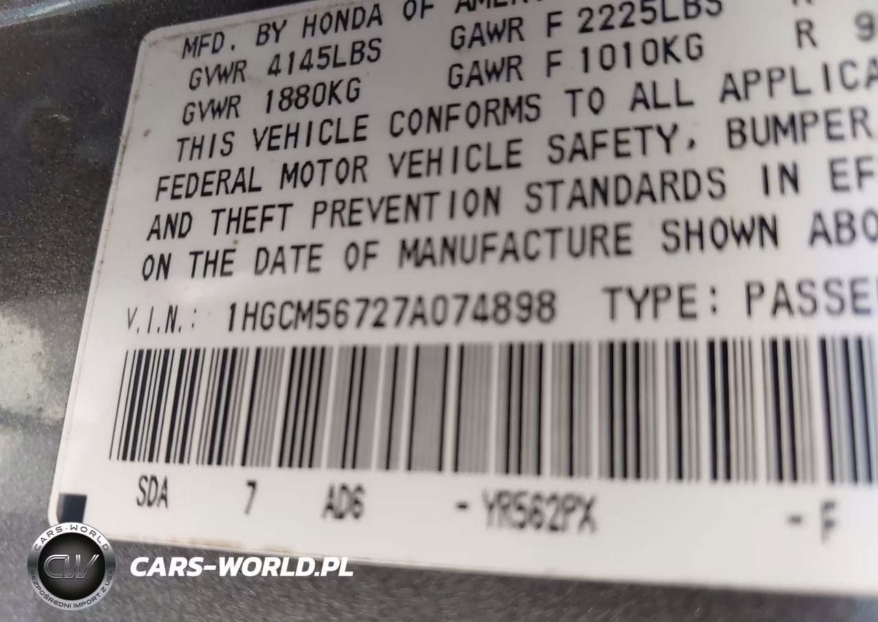 2007 Honda Accord 2.4 Ex VIN:1HGCM56727A074898 - 9