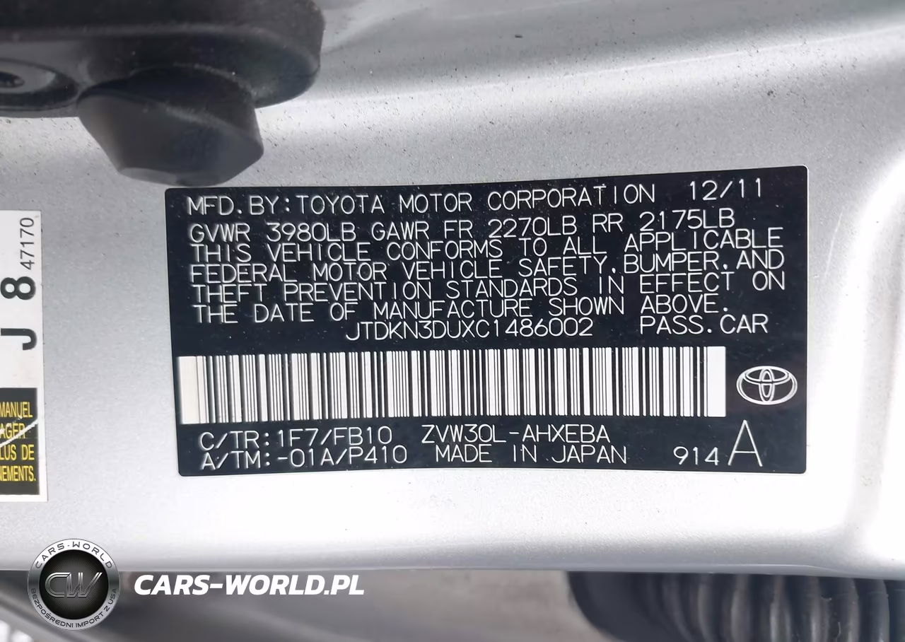 2012 Toyota Prius Two VIN:JTDKN3DUXC1486002 - 9