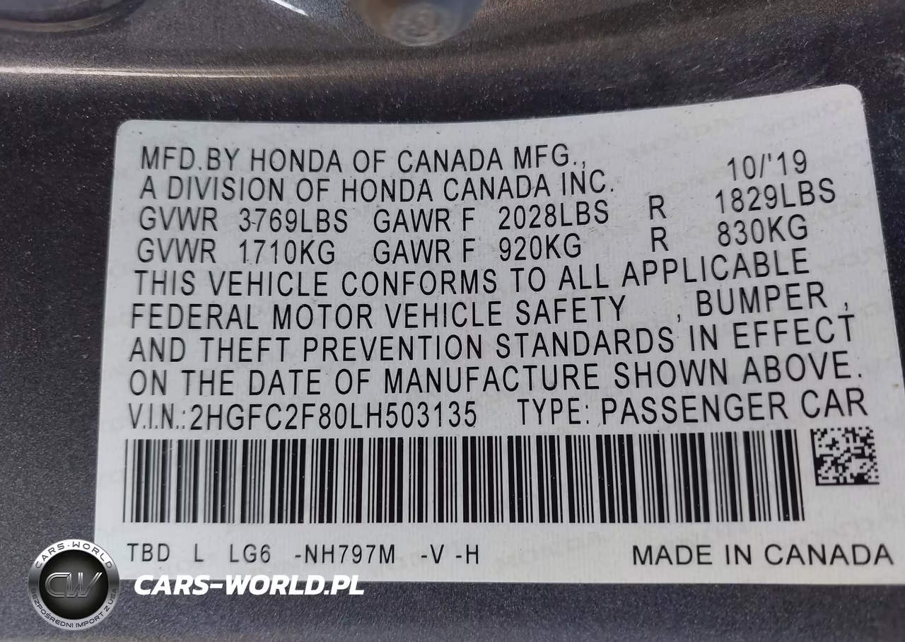 2020 Honda Civic Sport VIN:2HGFC2F80LH503135 - 9