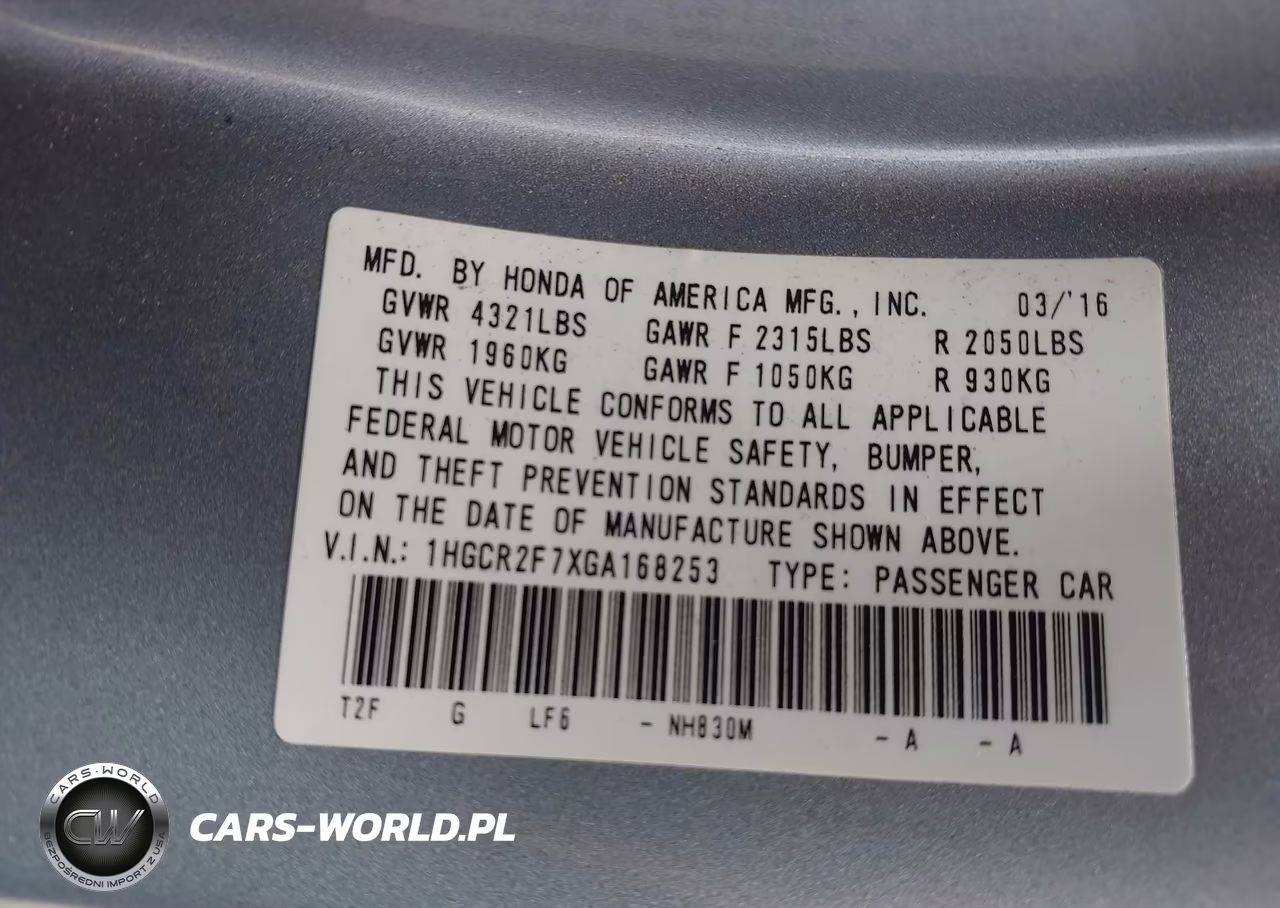 2016 Honda Accord Ex VIN:1HGCR2F7XGA168253 - 9