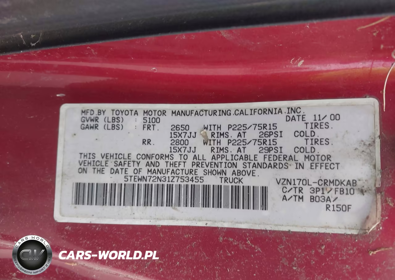 2001 Toyota Tacoma Base V6 VIN:5TEWN72N31Z753455 - 9