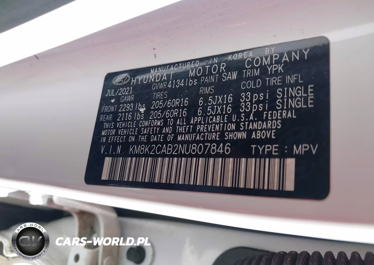 2022 Hyundai Kona Se VIN:KM8K2CAB2NU807846 - 9