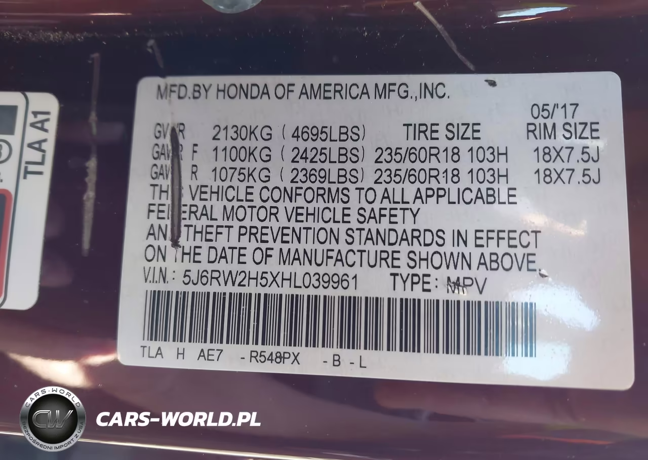 2017 Honda Cr-V Ex VIN:5J6RW2H5XHL039961 - 9