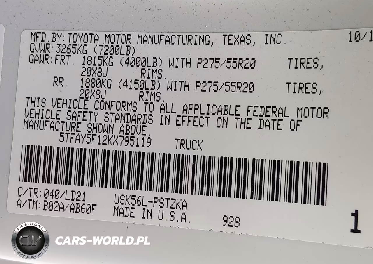 2019 Toyota Tundra 1794 5.7L V8 VIN:5TFAY5F12KX795119 - 9