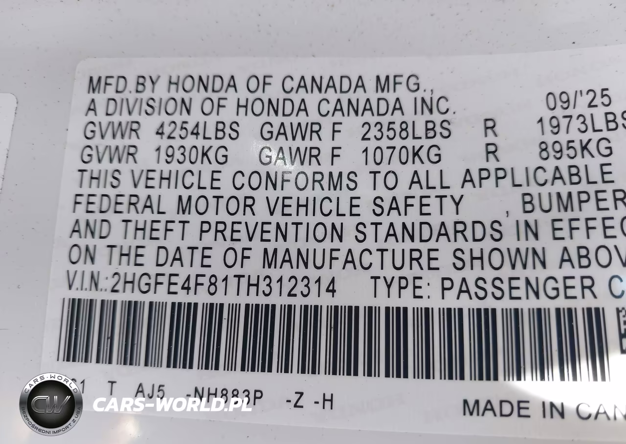 2026 Honda Civic Hybrid Sport-Sport Touring VIN:2HGFE4F81TH312314 - 9