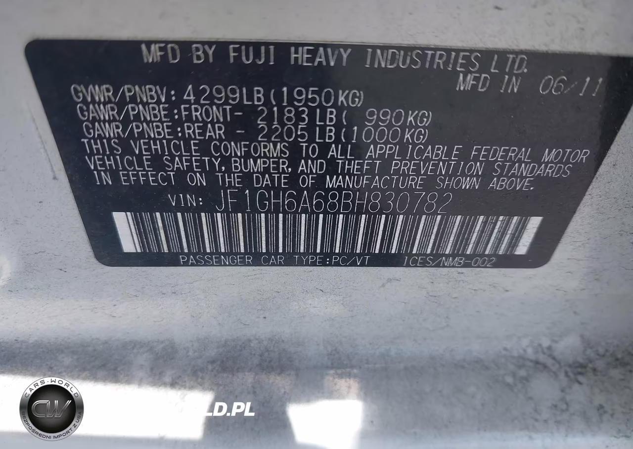 2011 Subaru Impreza 2.5I VIN:JF1GH6A68BH830782 - 9