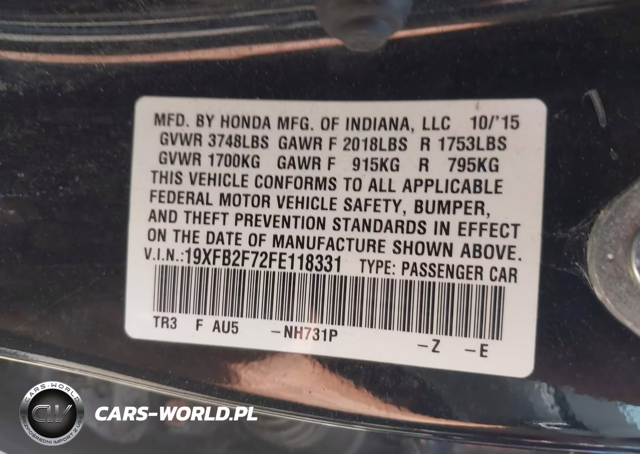 2015 Honda Civic Se VIN:19XFB2F72FE118331 - 9