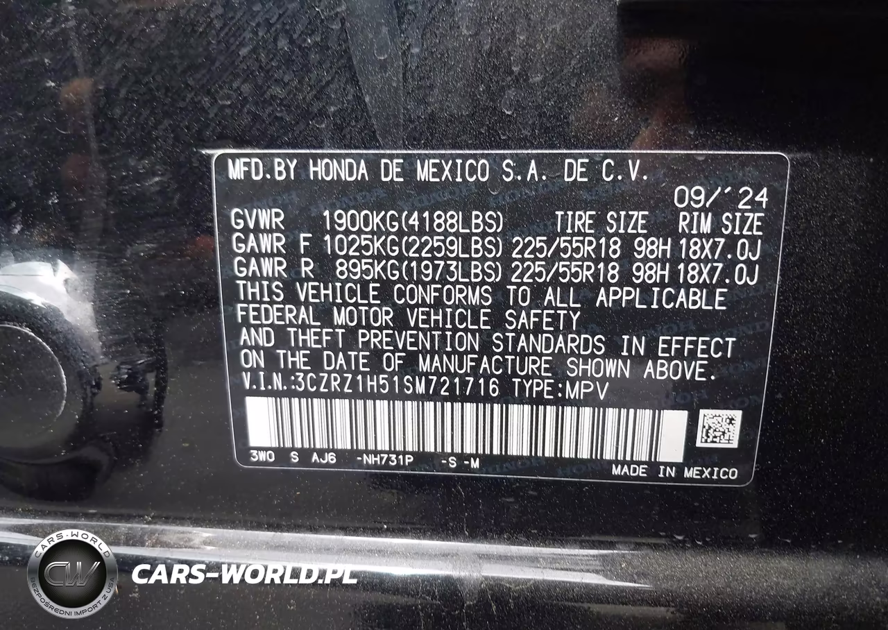 2025 Honda Hr-V 2Wd Sport VIN:3CZRZ1H51SM721716 - 9