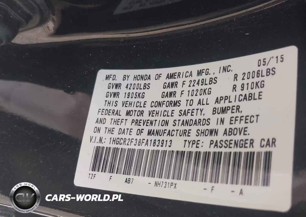 2015 Honda Accord Lx VIN:1HGCR2F38FA183913 - 9