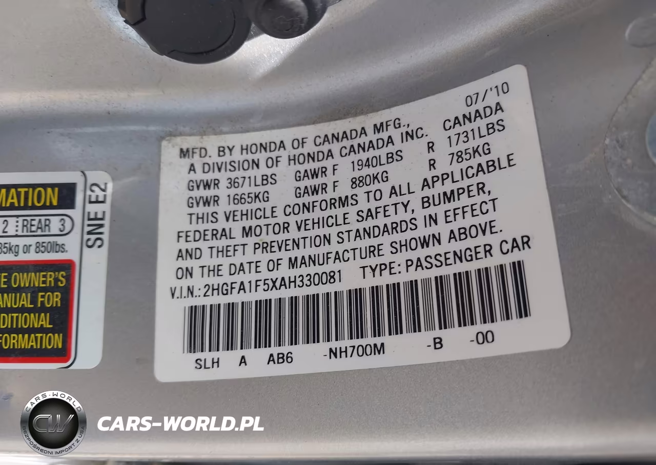 2010 Honda Civic Lx VIN:2HGFA1F5XAH330081 - 9
