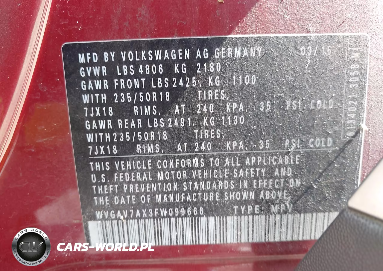 2015 Volkswagen Tiguan Se VIN:WVGAV7AX3FW099666 - 9