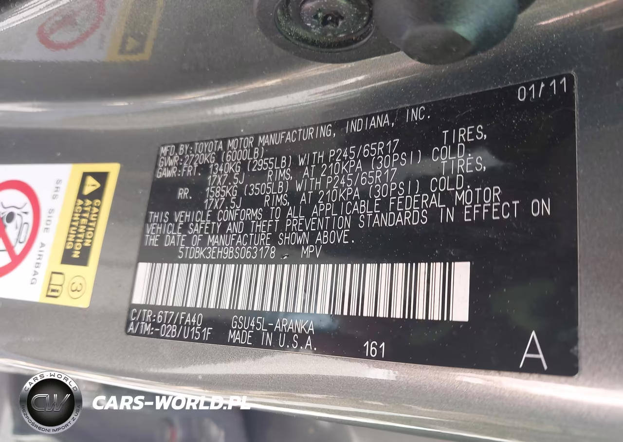 2011 Toyota Highlander Base V6 VIN:5TDBK3EH9BS063178 - 9
