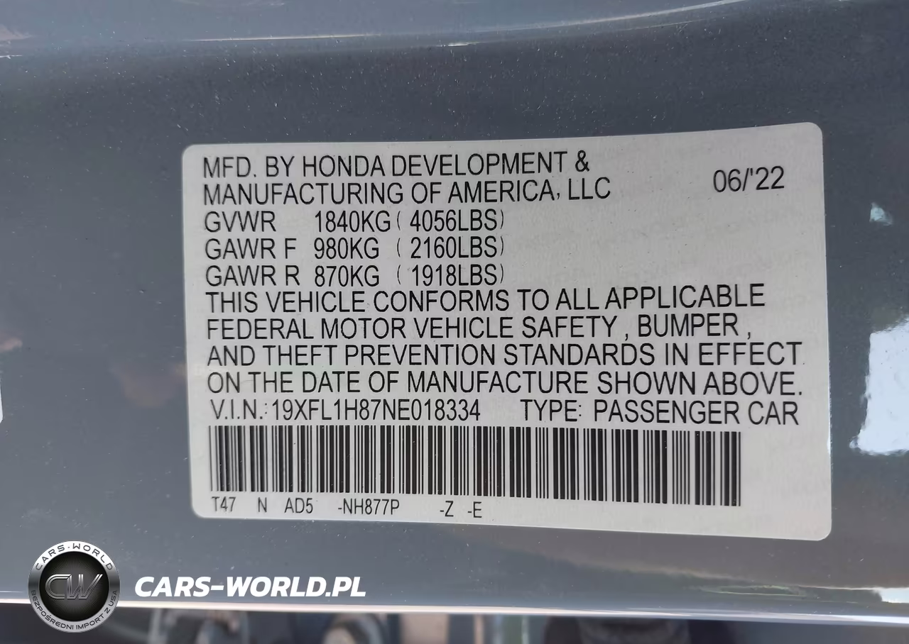 2022 Honda Civic Sport Touring VIN:19XFL1H87NE018334 - 9