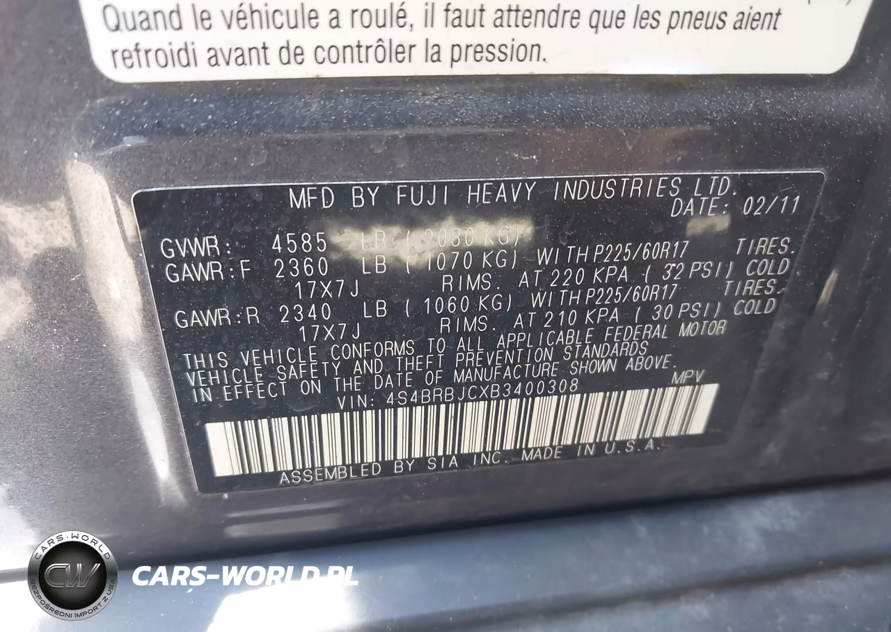 2011 Subaru Outback 2.5I Limited VIN:4S4BRBJCXB3400308 - 9