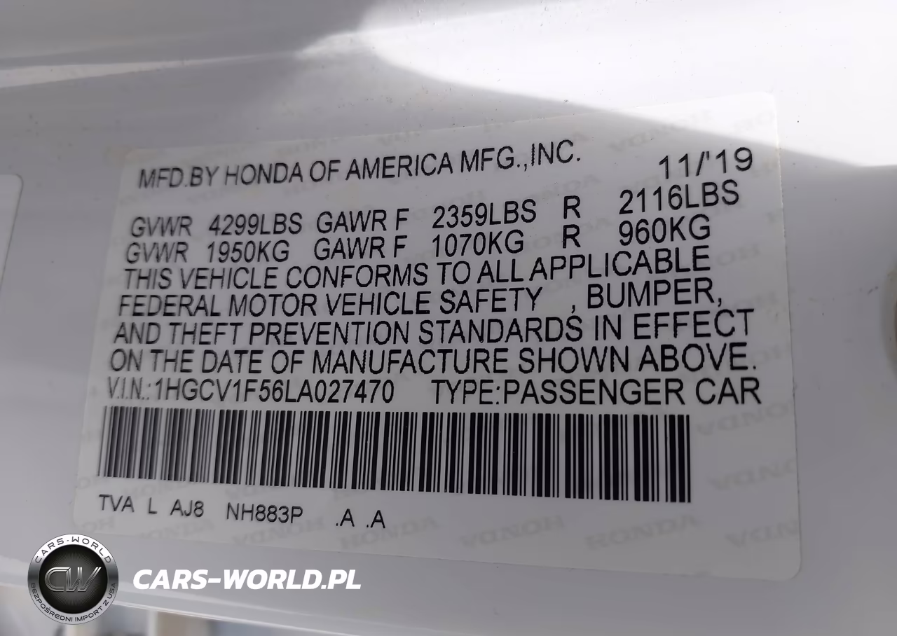 2020 Honda Accord Ex-L VIN:1HGCV1F56LA027470 - 9