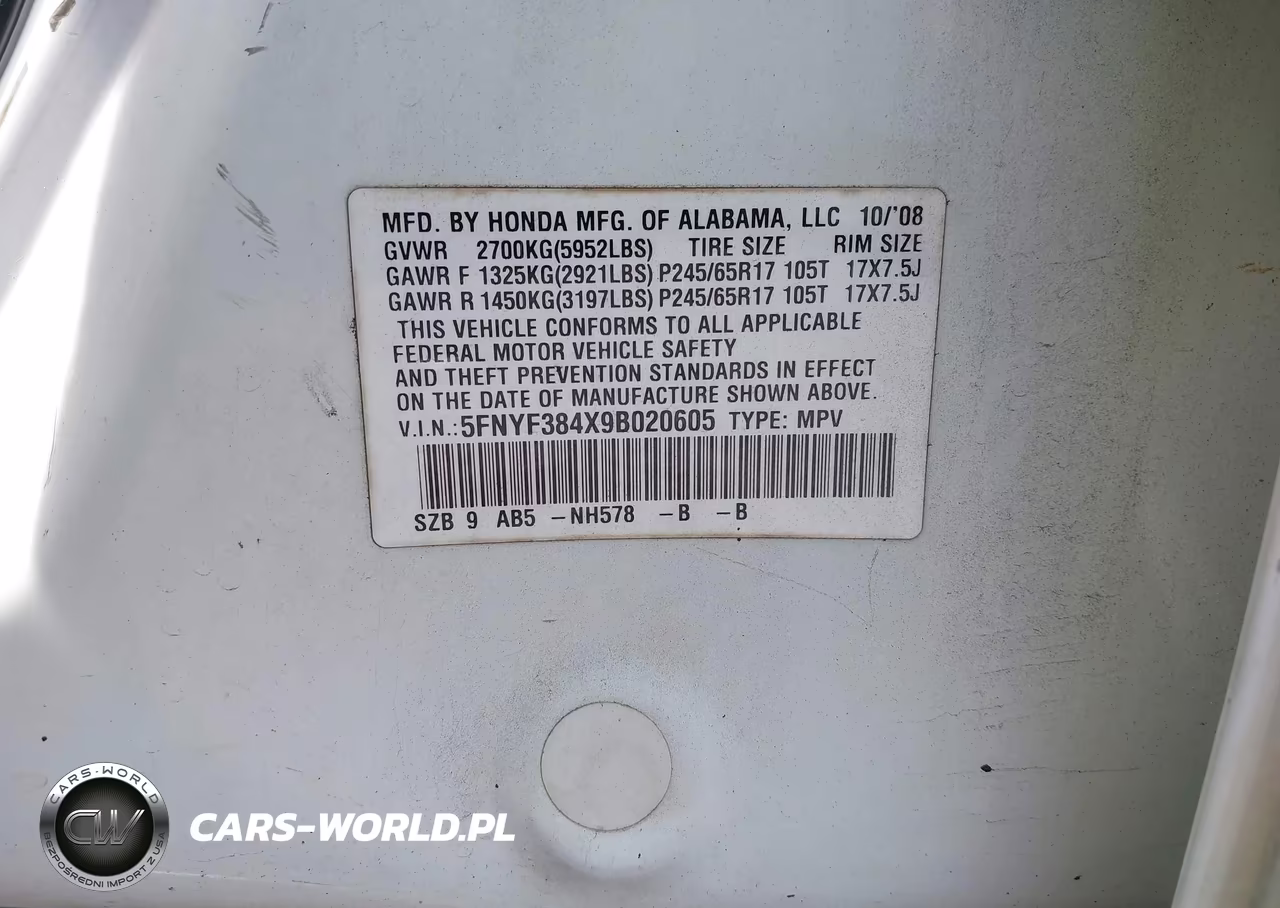 2009 Honda Pilot Ex VIN:5FNYF384X9B020605 - 9