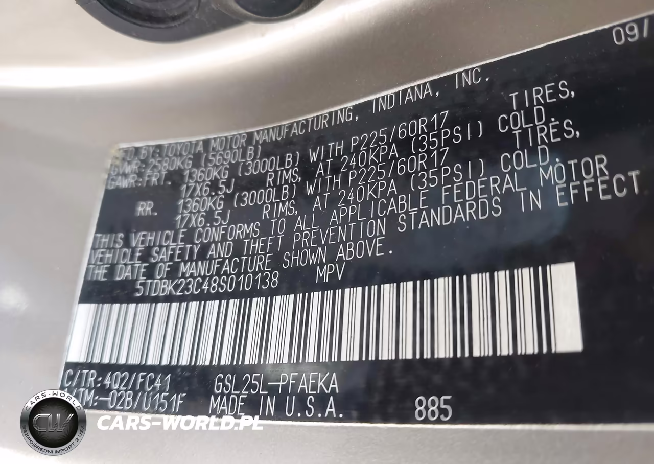 2008 Toyota Sienna Le VIN:5TDBK23C48S010138 - 9