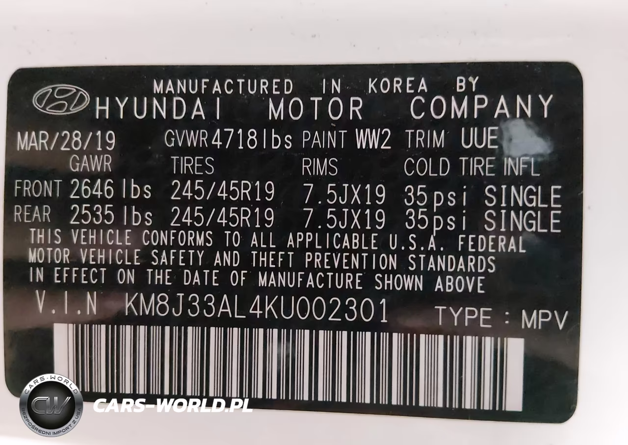 2019 Hyundai Tucson Sport VIN:KM8J33AL4KU002301 - 9