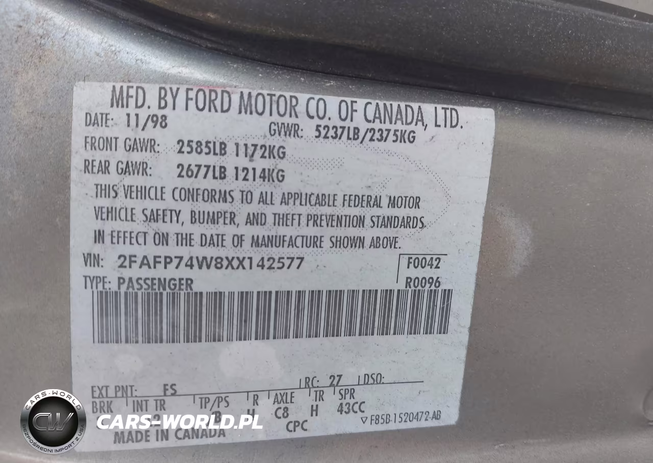 1999 Ford Crown Victoria Lx VIN:2FAFP74W8XX142577 - 9