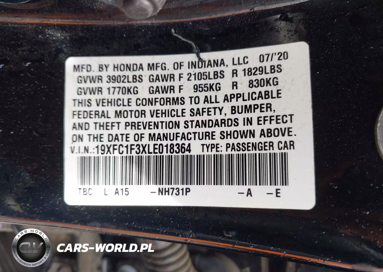 2020 Honda Civic Ex VIN:19XFC1F3XLE018364 - 9