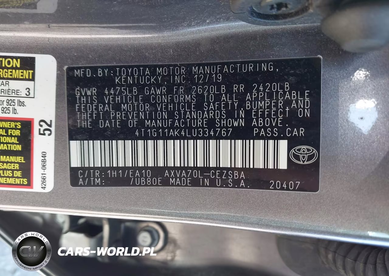 2020 Toyota Camry Se VIN:4T1G11AK4LU334767 - 9
