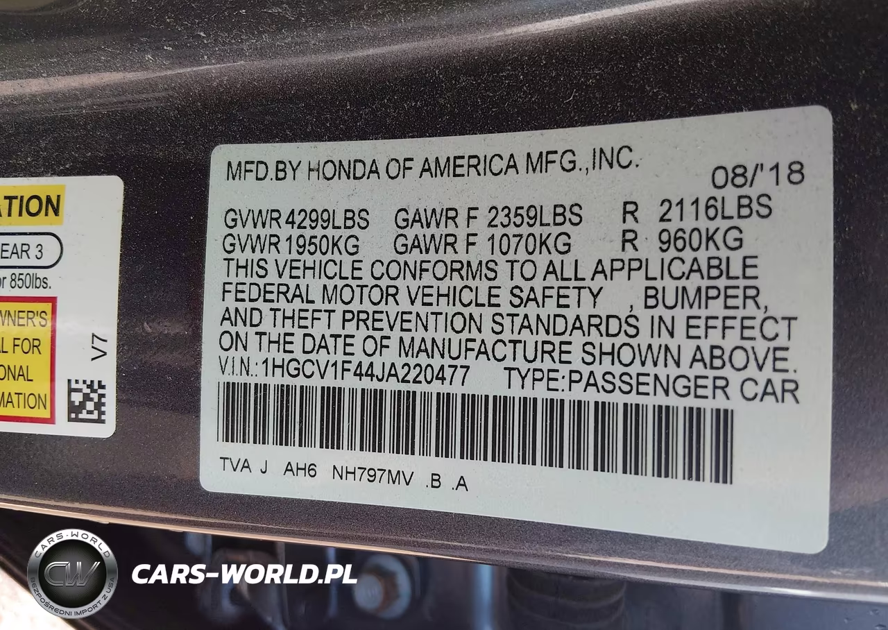 2018 Honda Accord Ex VIN:1HGCV1F44JA220477 - 9