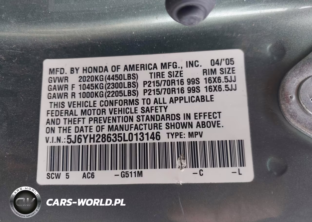 2005 Honda Element Ex VIN:5J6YH28635L013146 - 9