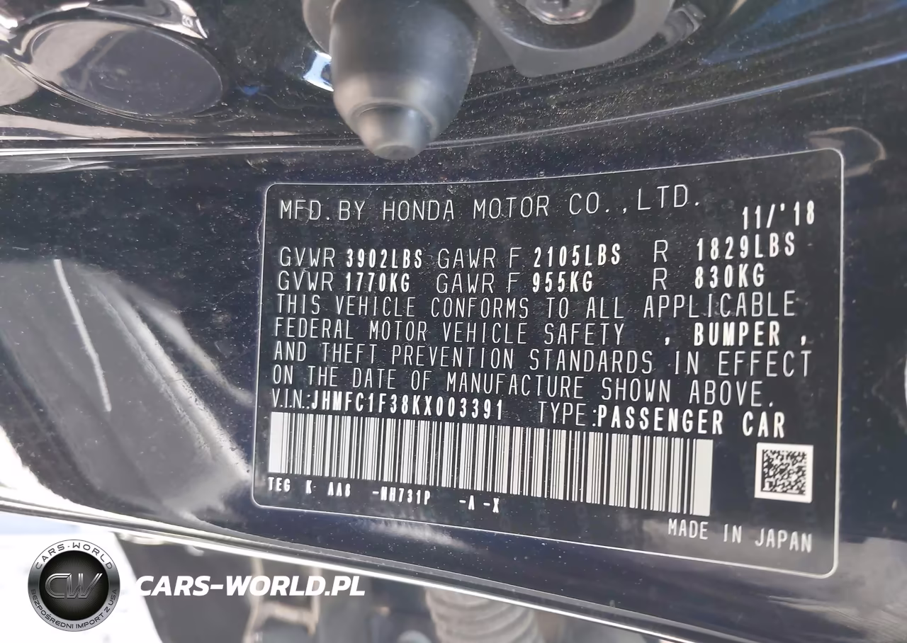 2019 Honda Civic Ex VIN:JHMFC1F38KX003391 - 9