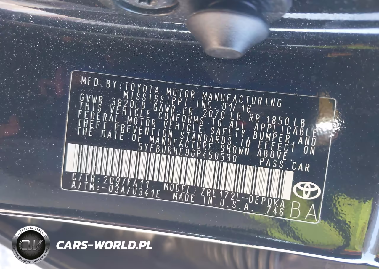 2016 Toyota Corolla L VIN:5YFBURHE9GP450330 - 9