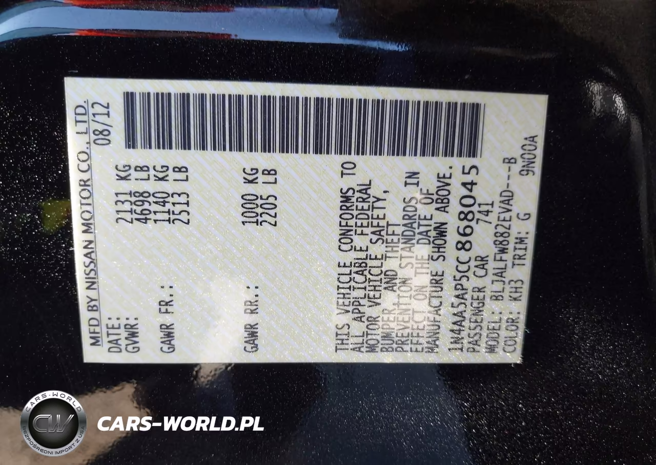 2012 Nissan Maxima 3.5 Sv VIN:1N4AA5AP5CC868045 - 9