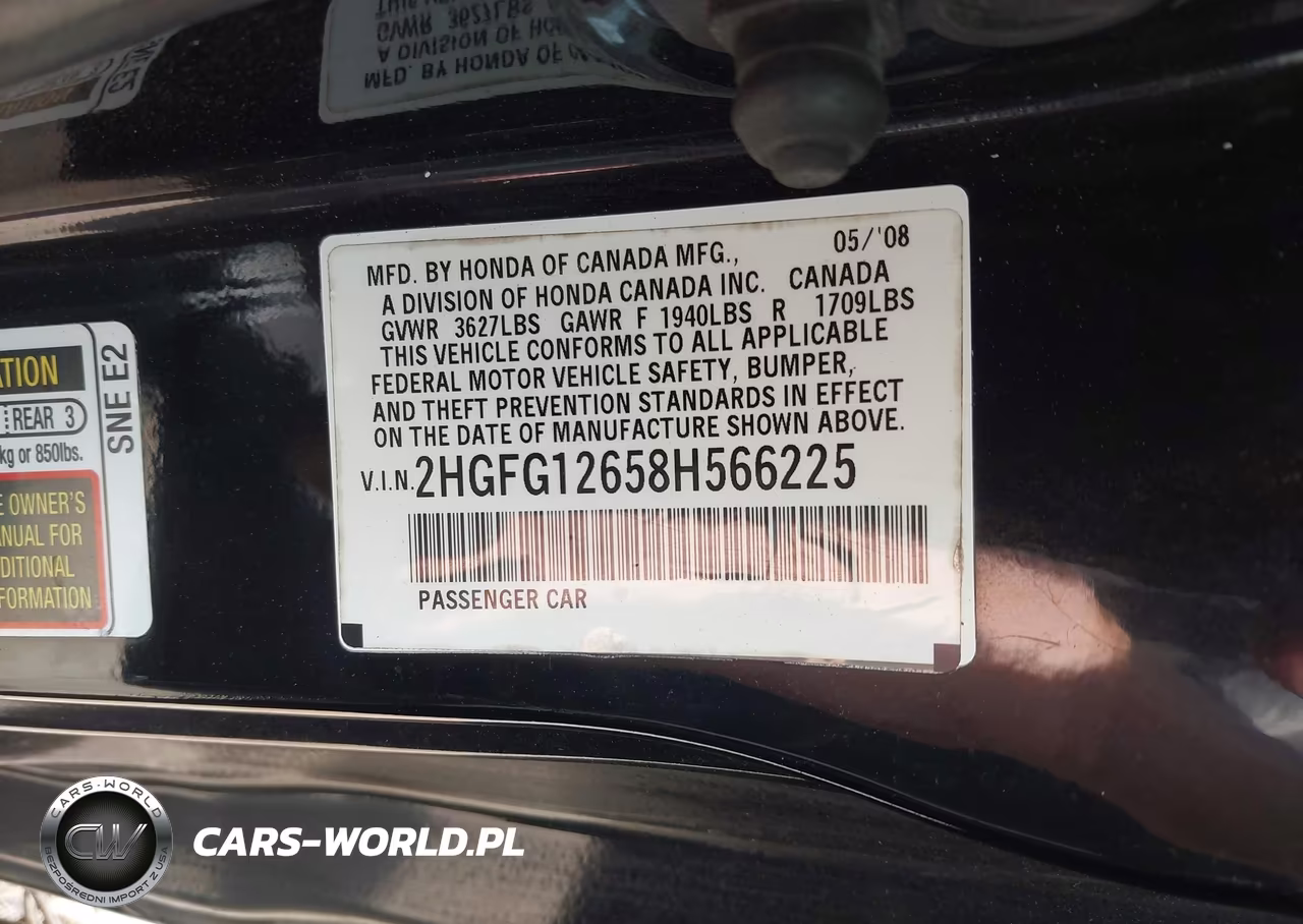 2008 Honda Civic Lx VIN:2HGFG12658H566225 - 9
